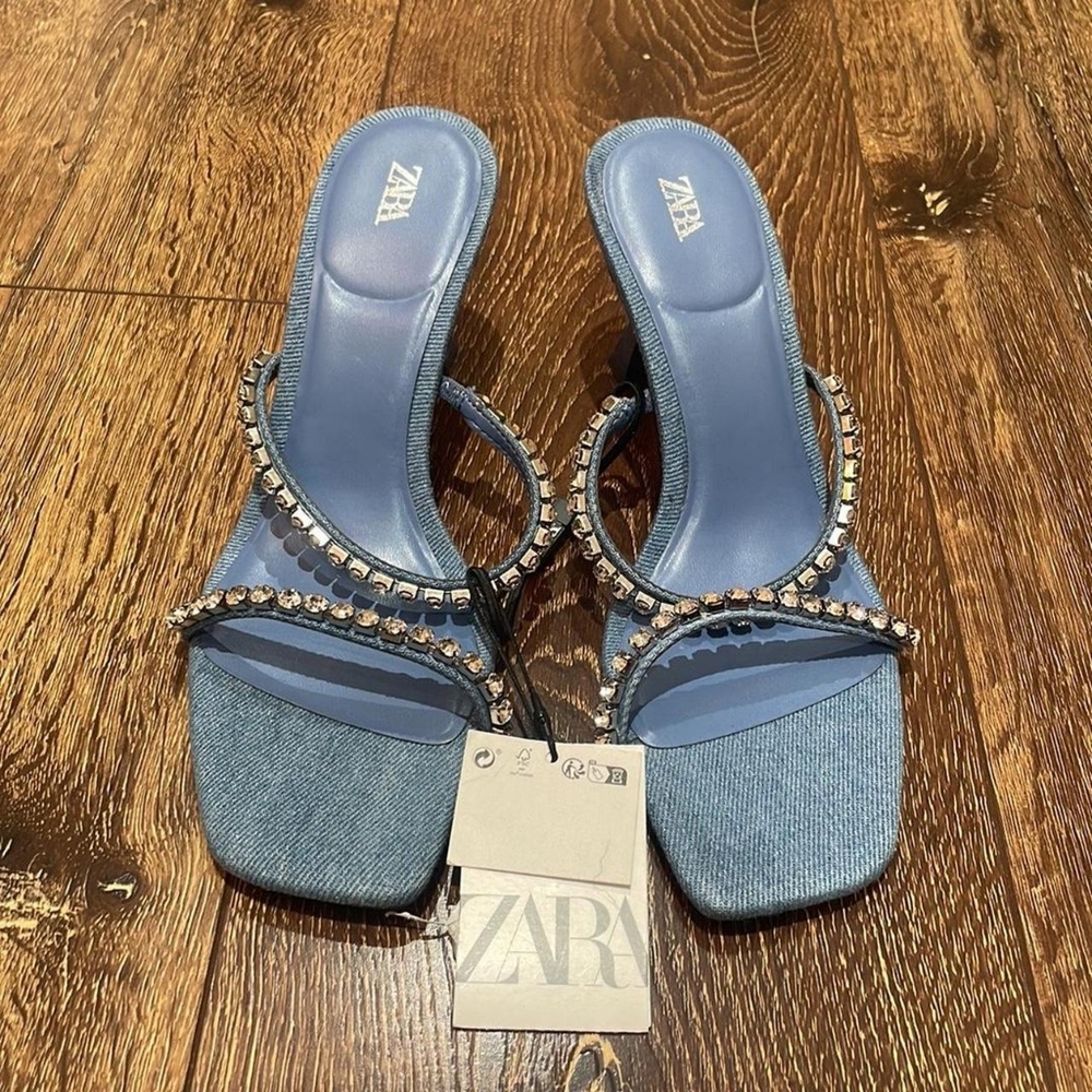 Zara Denim Blue Embellished Heels